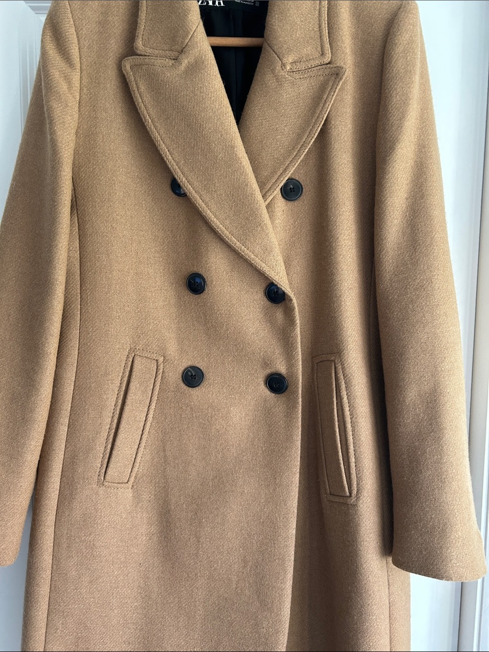 Zara Camel Double-Breasted Pea Coat - Picture 2 of 6